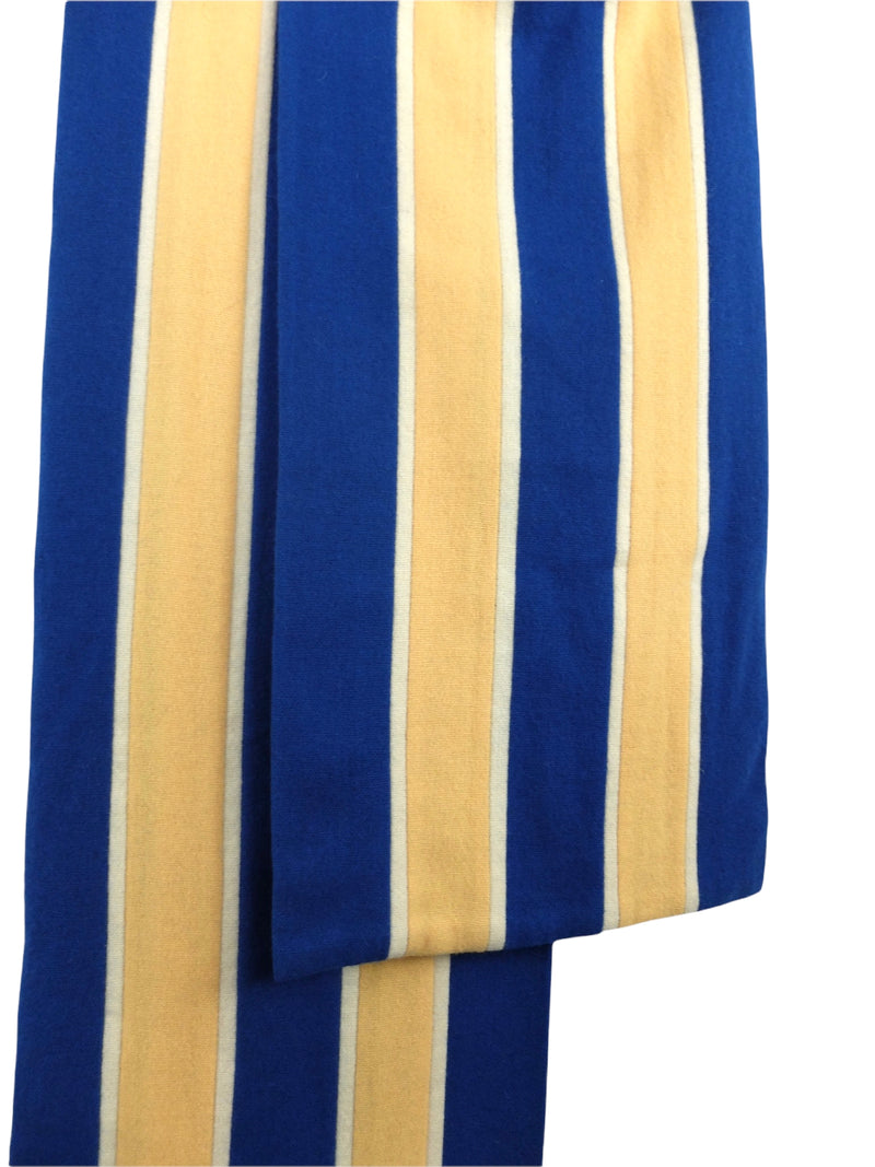 Vintage 60s Wool Mod Psychedelic Hippie Blue & Yellow Bright Striped Neck Wrap Winter Scarf