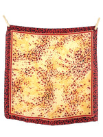 Vintage 90s Silk Bohemian Chic Cheetah Animal Print Yellow Red & Black Small Square Bandana Neck Tie Scarf