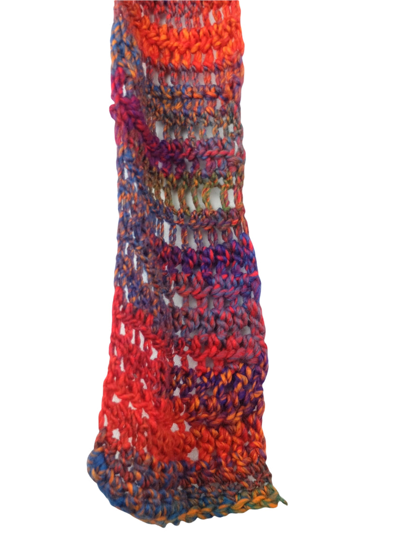 Vintage 70s Funky Mod Kitsch Grannycore Hippie Bright Rainbow Ombré Granny Crocheted Skinny Wrap Scarf