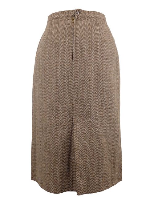 Vintage 70s Mod Hippie Wool High Waisted Brown Below-the-Knee A-Line Pencil Midi Skirt | 28 Inch Waist