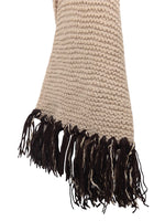 Vintage 70s Knit Mod Bohemian Beige & Brown Knit Long Wrap Winter Scarf