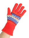 Vintage 60s Mod Psychedelic Rustic Hippie Cottagecore Chic Bright Coral Orange Knit Geometric Patterned Mittens