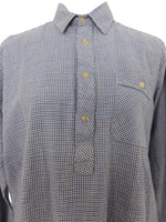 Vintage 60s Utility Workwear Cottagecore Prairie Plaid Tartan Check Print Long Sleeve Collared Button Up Long Flannel Tunic Shirt | Men’s Size S-M | Women’s Size L
