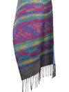 Vintage 80s Aztec Tribal Print Long Wide Fringed Wrap Winter Scarf
