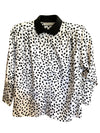 Vintage 80s Funky Black & White Polka Dot Peter Pan Collared 3/4 Sleeve Button Up Blouse | Size M