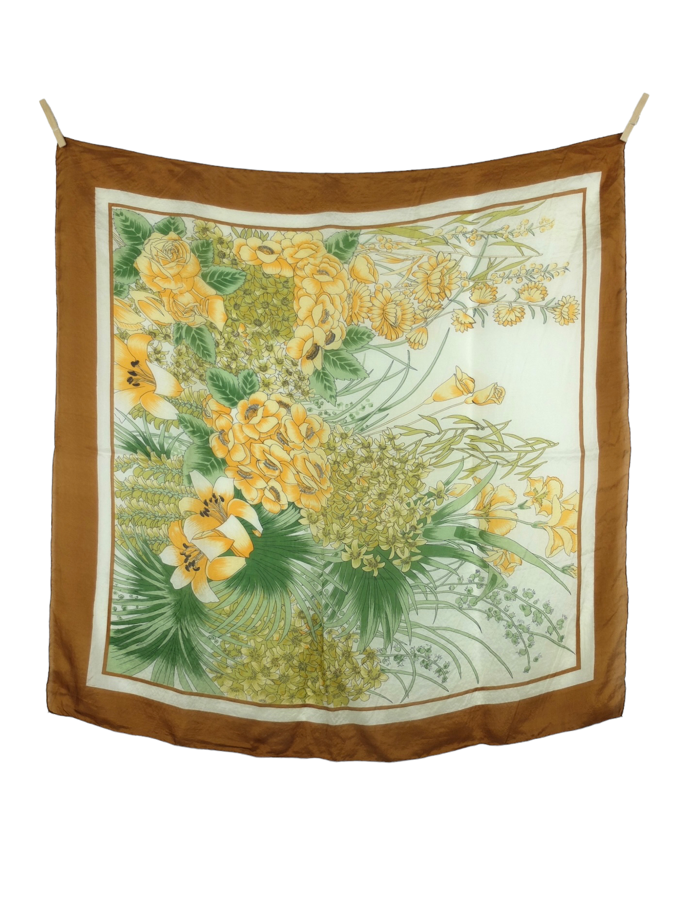 Vintage 70s Silk Tropical Mid-Century Floral Print Square Bandana Neck Tie Scarf