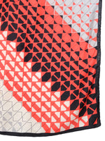 Vintage 70s Silk Mod Psychedelic Red Grey & Black Abstract Geometric Patterned Large Square Bandana Neck Tie Scarf with Hand-Rolled Hem