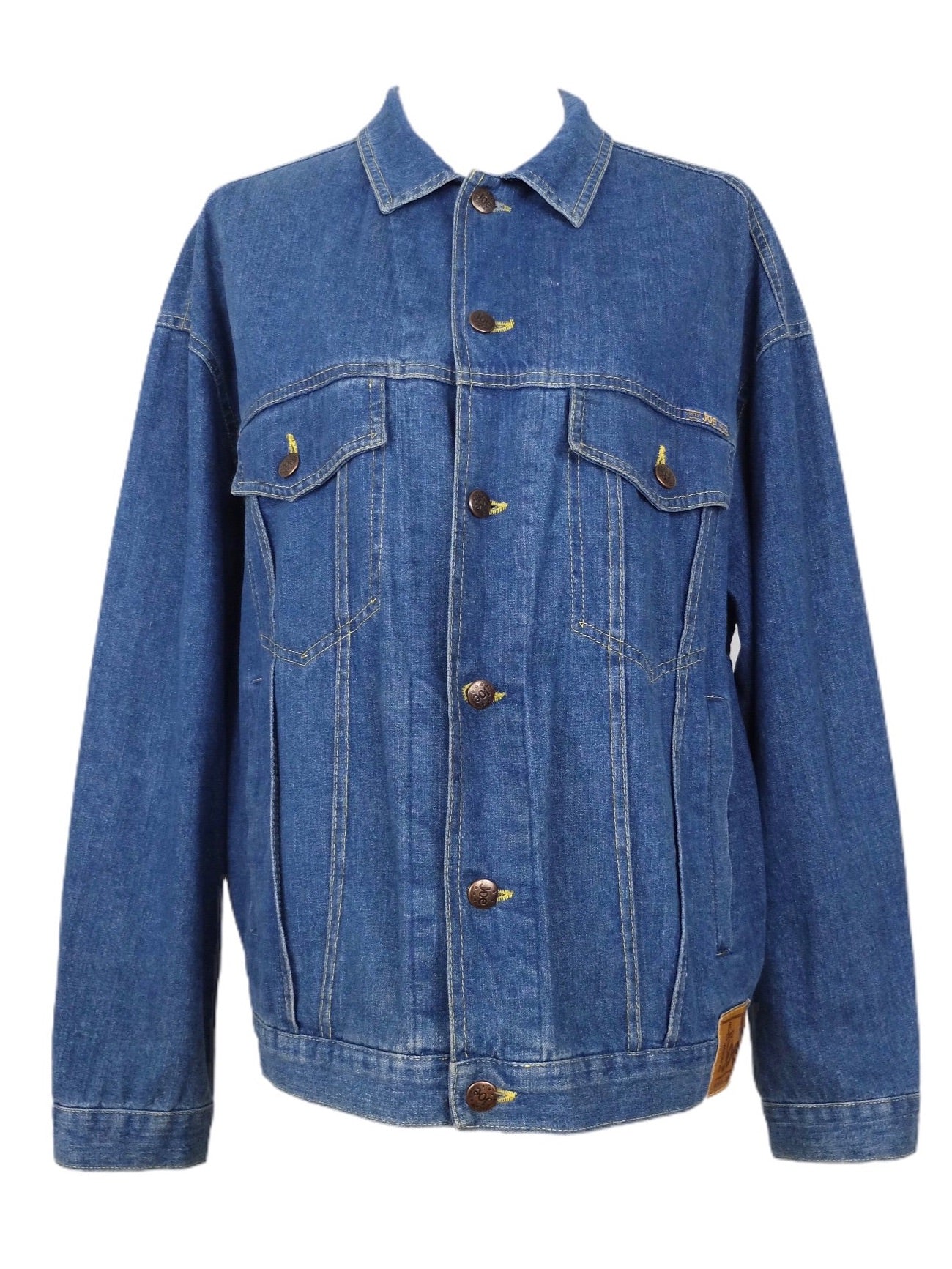 Vintage 80s Denim Jean Utility Western Collared Button Down Trucker Jacket in Blue | Men’s Size M, Women’s L