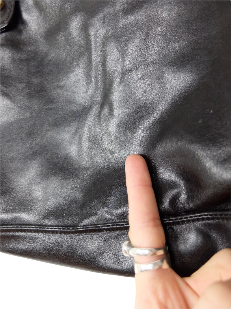 Vintage 70s Mod Brown-Black Leather Top Handle Small Zip Around Boxy Handbag Purse