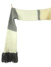 Vintage 70s Cream Beige & Grey Striped Colourblocked Thick Long Wrap Winter Blanket Scarf