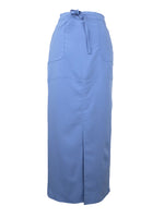Vintage 90s Chic Periwinkle Blue High Waisted Straight Silhouette Fitted Maxi Skirt with Slit & Pockets | 27-29 Inch Waist