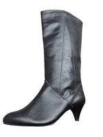 Vintage 80s Bohemian Avant-Garde Glam Rock Chic Mid-Calf Black Leather Heeled Zip Up Boots | Women’s Size US 6, EU 37, UK 4