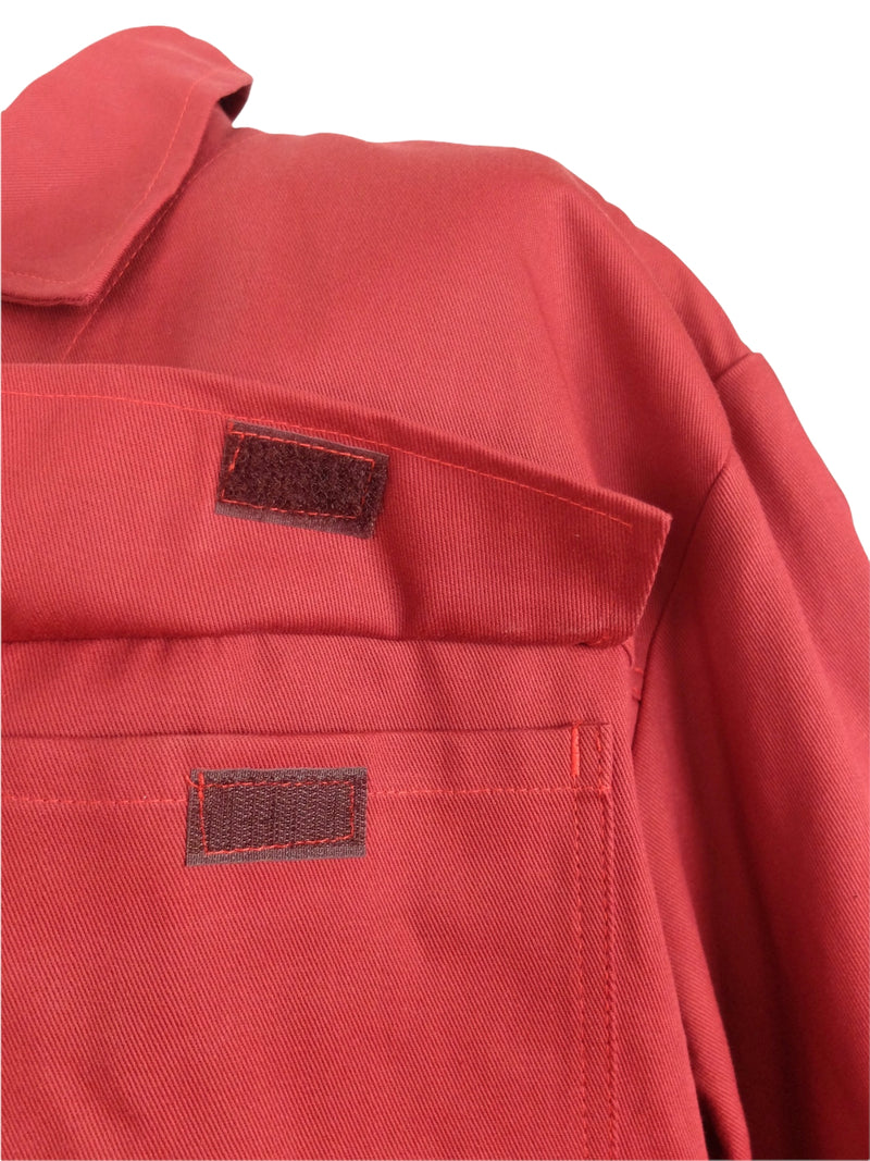 Vintage 80s Men’s Deadstock Utility Workwear Solid Basic Red Collared Button Down Jacket with Large Pockets | Men’s Size L, Women’s Size XXL