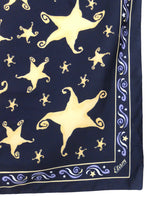 Vintage 90s Celestial Soft Grunge Navy Blue Stars Print Square Bandana Neck Tie Scarf