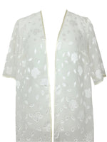Vintage 80s Bohemian Chic Sheer White Floral Kimono Top Layer Dress | Size S-M