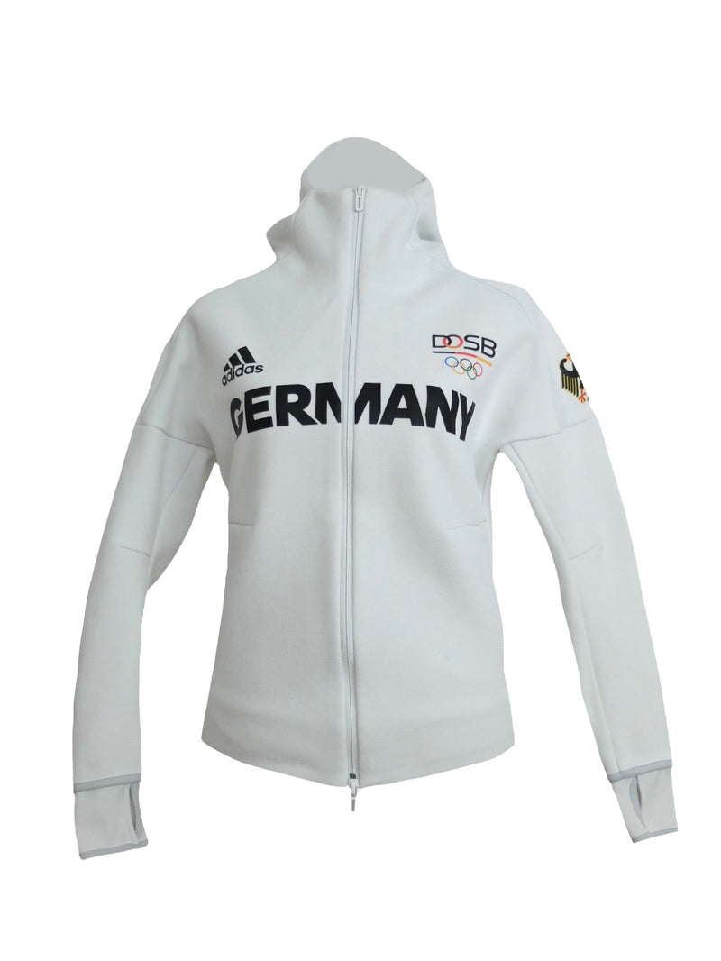 Adidas Germany Rio Olympics White Thick Zip Up High Neck Hooded