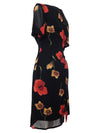 Vintage 90s Bohemian Chic Black & Red Floral Below-the-Knee Chiffon Summer Dress | Size M