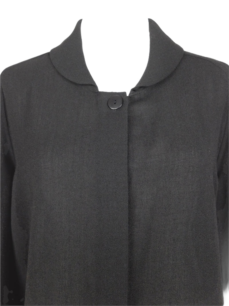 Vintage 70s Mod Hippie Round Collared Long Sleeve Basic Solid Button Up Blouse in Black | Size S-M