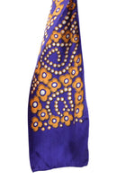 Vintage 60s Mod Psychedelic Hippie Festival Bright Purple & Mustard Yellow Abstract Floral Patterned Long Thin Neck Tie Scarf