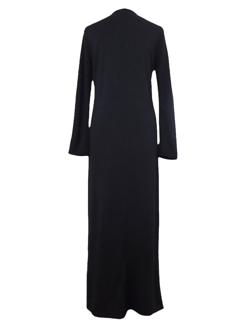 Vintage 80s Minimalist Avant-Garde Chic Classic Black Basic Long Sleeve Floor Length Maxi Dress | Size M