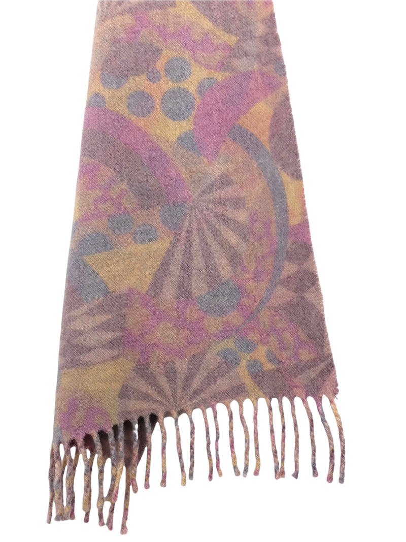 Vintage 70s Mod Psychedelic Abstract Geometric Checkered Patterned Wide Neck Wrap Around Winter Scarf with Fringe