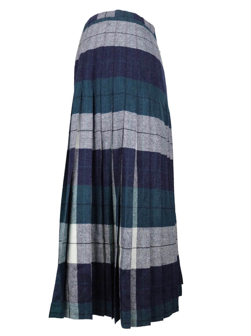 Vintage 70s Wool Mod Schoolgirl Academia Punk Preppy Green & Blue Plaid Check Print A-Line Maxi Skirt | 29 Inch Waist