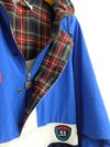 Vintage 80s Sports Athletic Streetwear World Cup 1/2 Snap & Zip Blue Windbreaker Jacket with Tartan Plaid Check Print Lining & Patches | Men’s Size M | Women’s Size L-XL