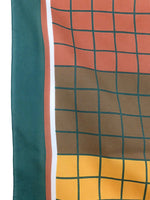 Vintage 80s Academia Chic Style Green & Rust Orange Grid Check Patterned Square Bandana Neck Tie Scarf