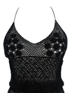 Vintage 2000s Y2K Miss Sixty Bohemian Festival Style Black Crocheted Halter Tank Top Blouse | Size M