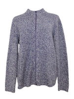 Vintage 2000s Y2K Marled Purple & White Rhinestone Zip Up Mockneck High Neck Cardigan Sweater | Women’s Size S-M