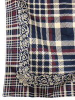 Vintage 2000s Y2K Preppy Academia Schoolgirl Style Plaid Check Print & Fleur-de-Lis Small Square Bandana Neck Tie Scarf