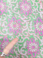 Vintage 70s Hippie Festival Silk Bright Green & Pink Paisley Patterned Handmade Paisley Patterned Long Wide Neck Tie Scarf with Handrolled Hem