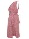 Vintage 70s Mod Cottagecore Milkmaid Prairie Hippie Pink Floral Wrap Fit & Flare V-Neck Sleeveless Summer Tank Circle Apron Midi Dress with Waist Tie | Size XL