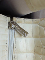Vintage 90s Y2K Glam Rock Hippie Cream Off-White Faux Snakeskin PVC Top Handle Large Boxy Handbag Purse