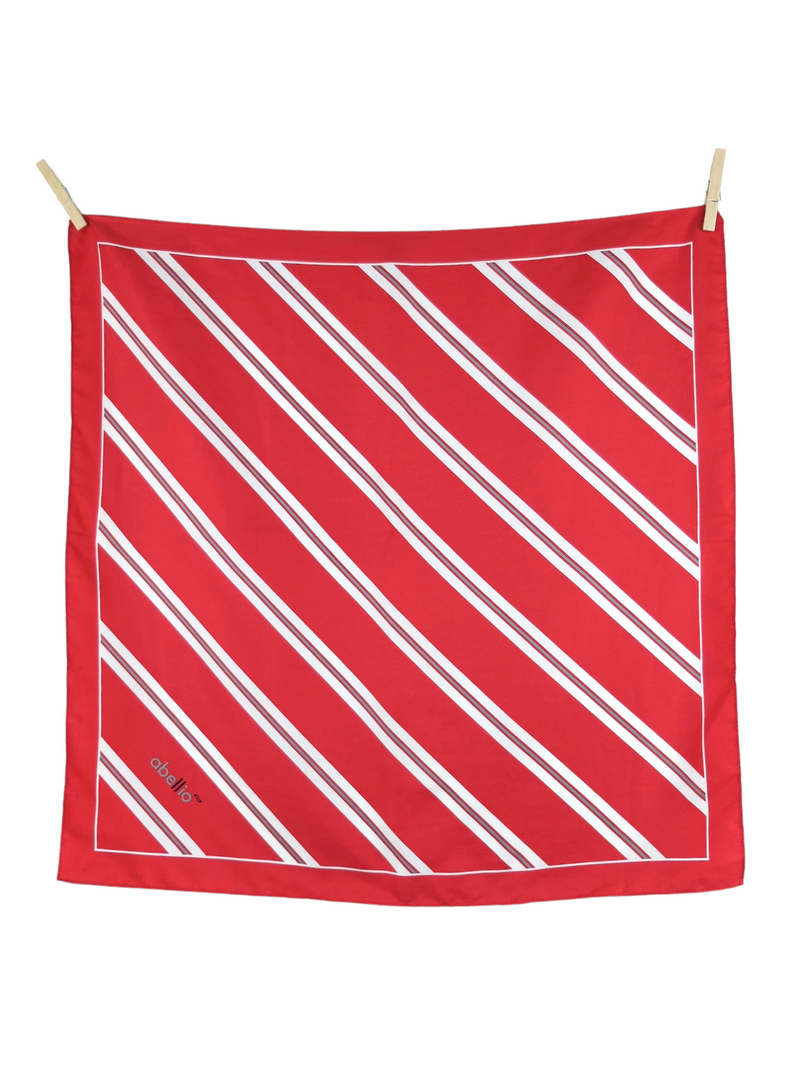 Vintage 80s Mod Retro Pinup Style Bright Red & White Striped Small Square Bandana Neck Tie Scarf