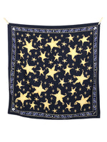 Vintage 90s Celestial Soft Grunge Navy Blue Stars Print Square Bandana Neck Tie Scarf