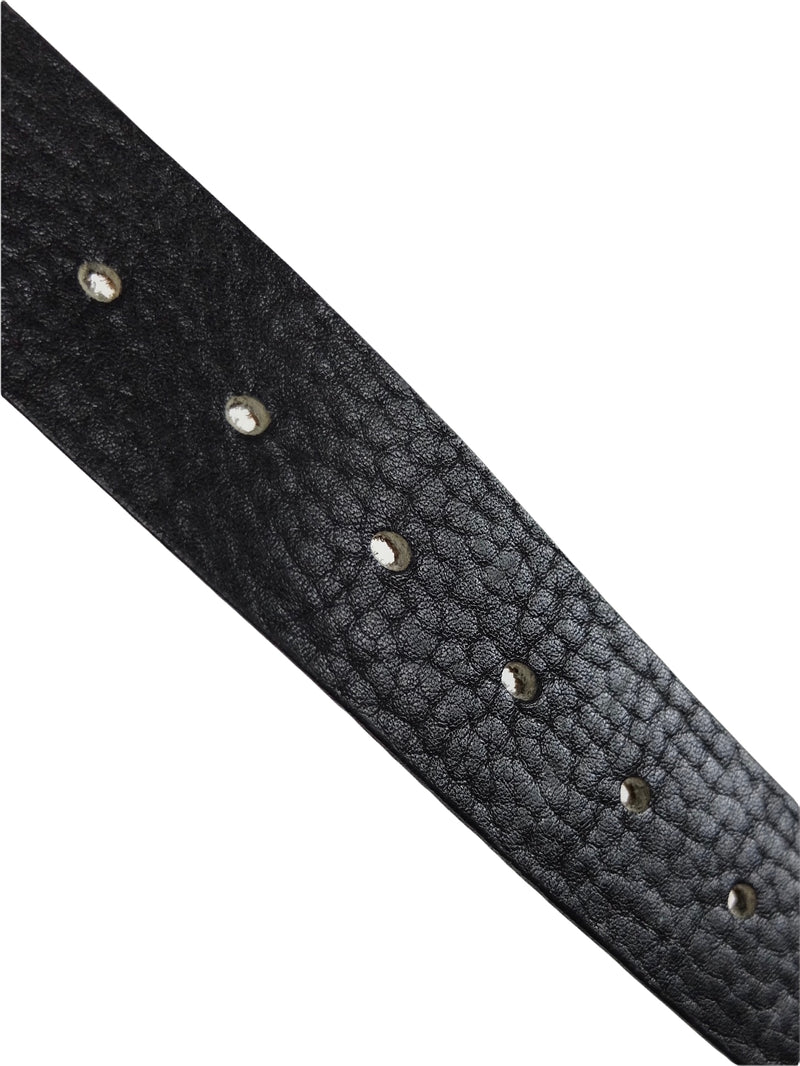 Vintage 70s Glam Rock Hippie Mod Chic Adjustable Black Genuine Leather Belt with Geometric Silver Buckle | Size 27-33 Inch Waist