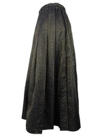 Vintage 80s Mod Formal Party Metallic Black & Green High Waisted Striped Full Circle Maxi Skirt | 31-35 Inch Waist
