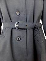 Vintage 60s Mod Hippie Preppy Chic Dark Navy Blue Belted Collared Button Down Trench Coat | Size S