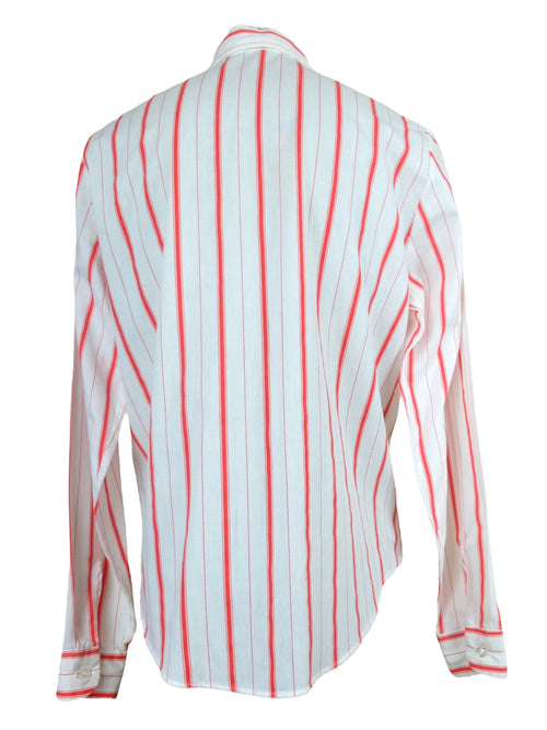 Vintage 80s Mod Hippie White & Red Striped Collared Long Sleeve Button Down Cotton Shirt