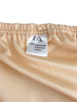 Vintage 90s Y2K Peach Nude Beige Silky Mini Slip Skirt with Elasticated Waist & Lace Trim