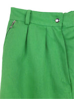 Vintage 60s Mod Hippie Psychedelic Chic Bright Lime Green High Waisted Bermuda Shorts | Size XS-S