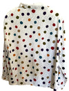 Vintage 80s Mod Funky White & Multicolored Polka Dot Collared Long Sleeve Button Up Blouse | Size M-L