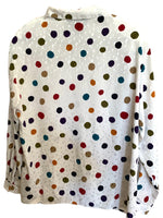 Vintage 80s Mod Funky White & Multicolored Polka Dot Collared Long Sleeve Button Up Blouse | Size M-L