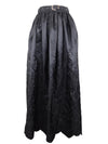 Vintage 80s Formal Party Preppy Chic Black Floral Embroidered High Waisted Belted Full Skater Circle Floor Length Maxi Skirt | 29 Inch Waist