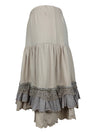 Vintage 2000s Y2K Dusty Rose Beige Ruffled Layered Midi Skirt with Elasticated Waist | 27-35 Inch Waist