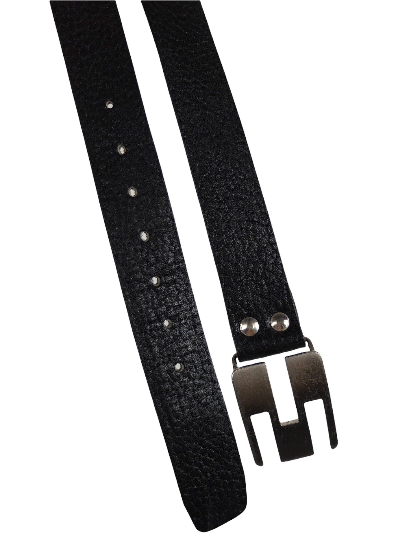 Vintage 70s Glam Rock Hippie Mod Chic Adjustable Black Genuine Leather Belt with Geometric Silver Buckle | Size 27-33 Inch Waist