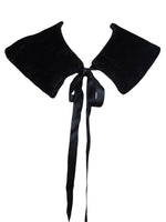 Vintage 90s Y2K does 60s Mod Black Faux Fur Capelet Stole with Silky Ribbon Tie Closure | Size XS-S