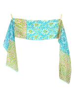 Vintage 60s Silk Mod Psychedelic Bright Neon Blue & Green Paisley Patterned Long Wide Neck Tie Scarf