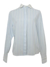 Vintage 90s Preppy Academia Chic Pastel Blue & White Collared Lightweight Thin Long Sleeve Button Up Shirt | Size S